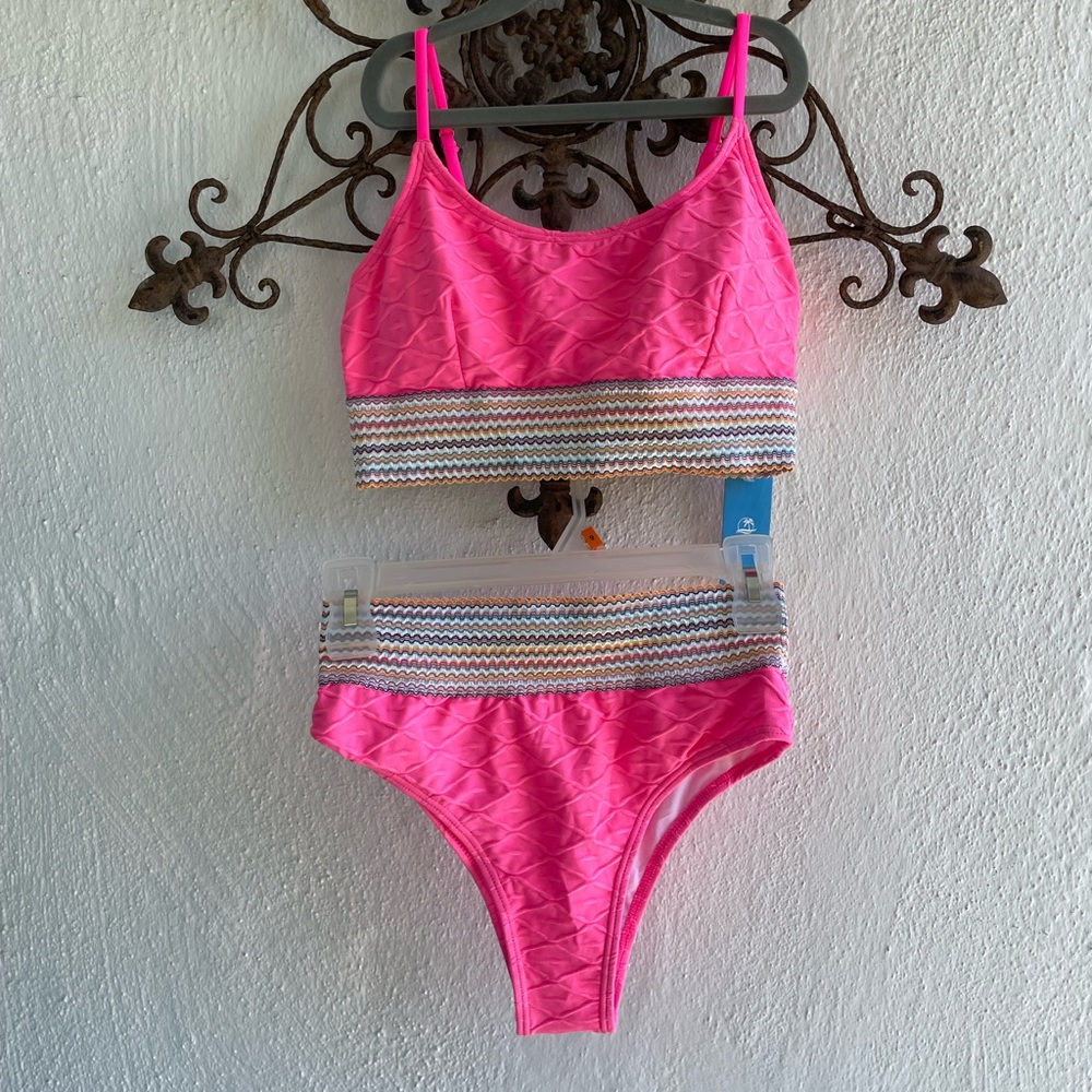 Barbie style hot pink high waist bikini swimsuit NWT